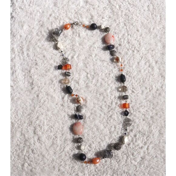 Chico's Jewelry - Vintage 00s Chico’s Orange Navy Blue Beaded Necklace